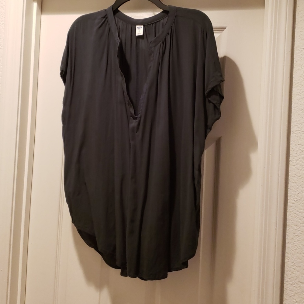 Green deep V neck rayon blouse